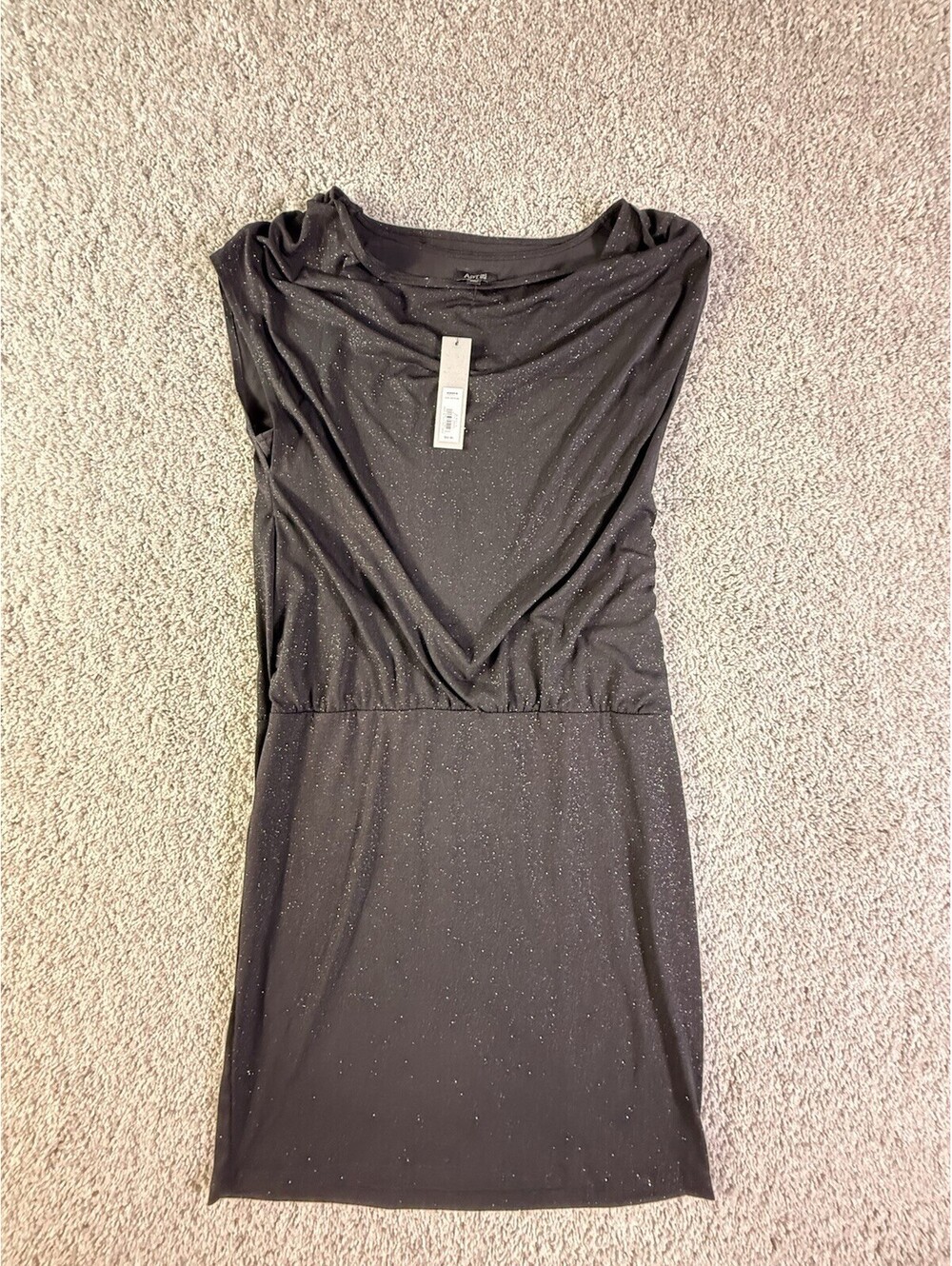 NWT Apt. 9 Black Sparkle Dress Drape Neck Drop Waist Size M Stretch